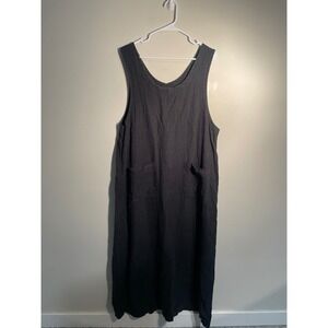 Mishi Vintage Black Linen Shapeless Maxi Dress Lagenlook Cottagecore Boho